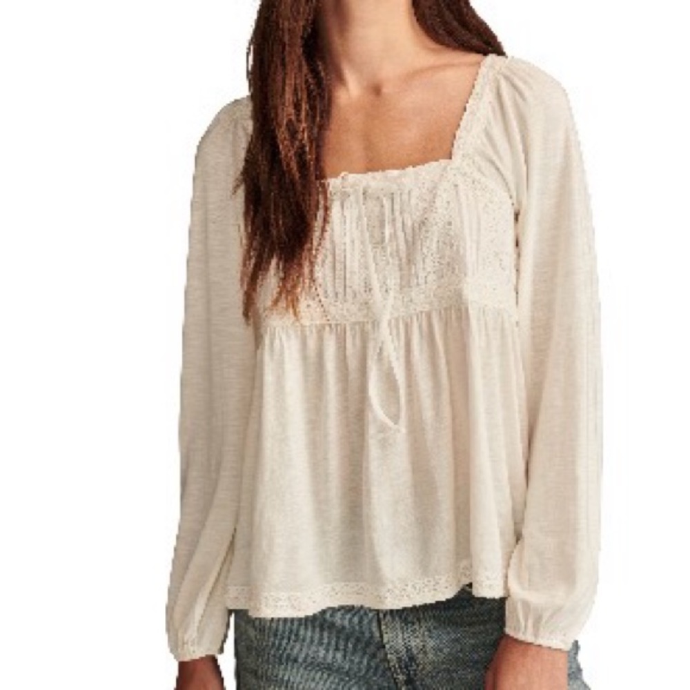 Lucky Brand Lace Detail Cotton Blend Top- Size Medium